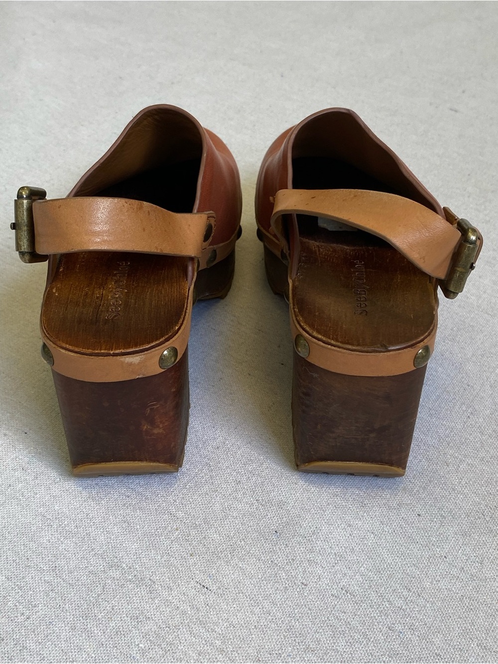 See By Chloe Leather Studded Sling Wooden Clog Size 35 - Picture 6 of 11